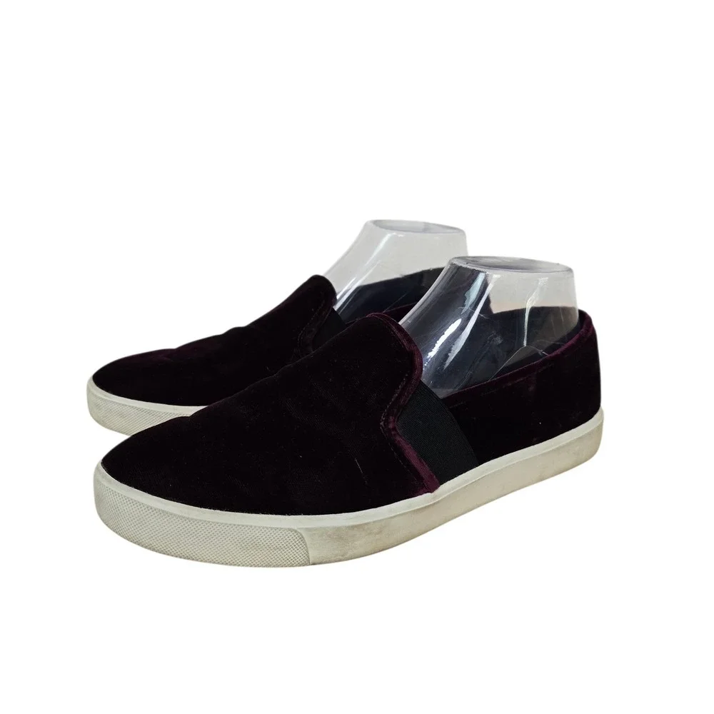 Vince Womens Size 9.5 Burgundy‎ Velvet Slip On Sneakers Round Toe Platform Shoes
